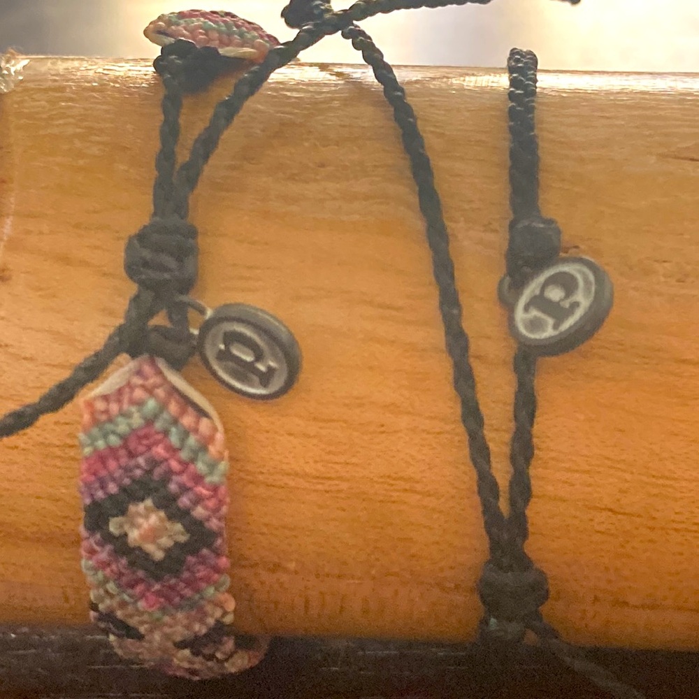 Pura Vida Bracelets. 2 piece bundle. Black pink woven. Black cord w/ shell. EUC - Picture 2 of 2